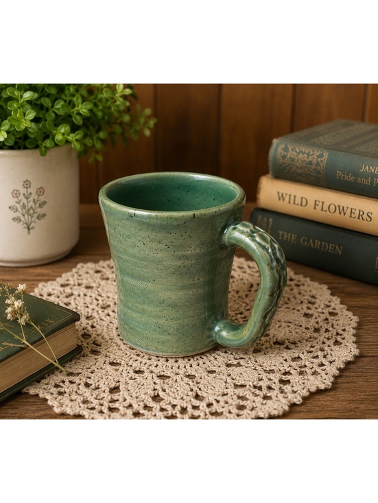 Other - Vintage Handmade Pottery Mug Green Speckled Stoneware Coffee Cup Signed Artisan